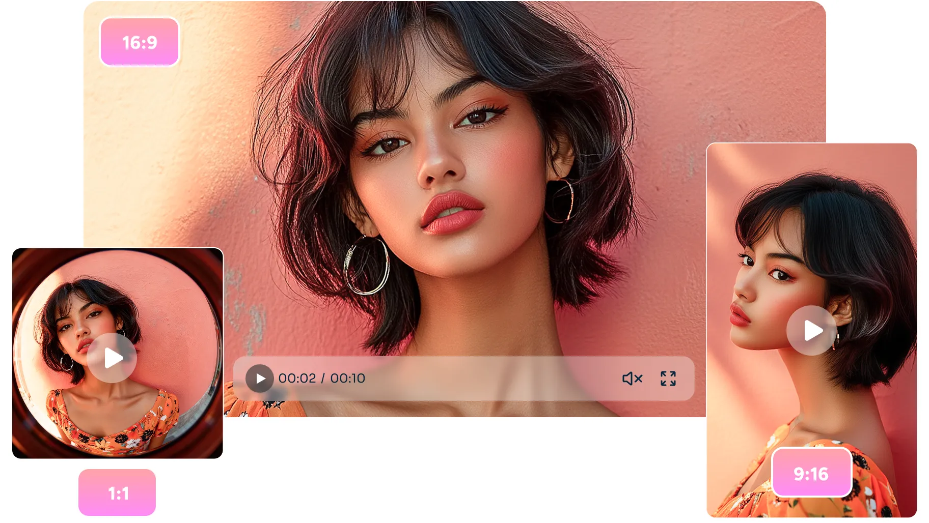 using kling v2.1 generated 3 videos of women shot from different perspectives